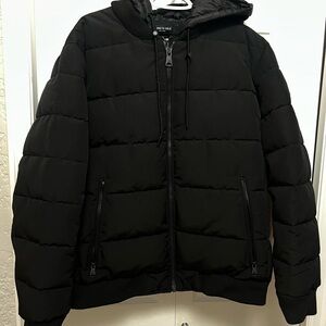 Kenneth Cole Men's Black Hooded Puffer Jacket